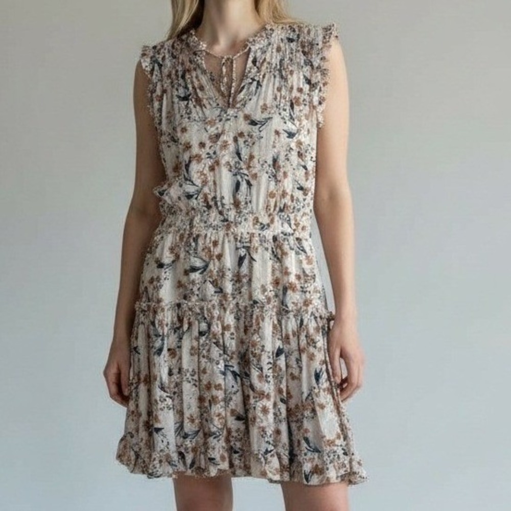 Dear John Dress Women Medium Cream Cottagecore‎ Prairie Floral Ruffle Trim Mini